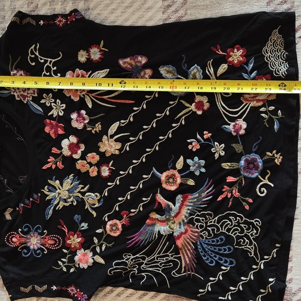 Johnny Was Black Top with Multicolor Floral Embroidery - Picture 7 of 7